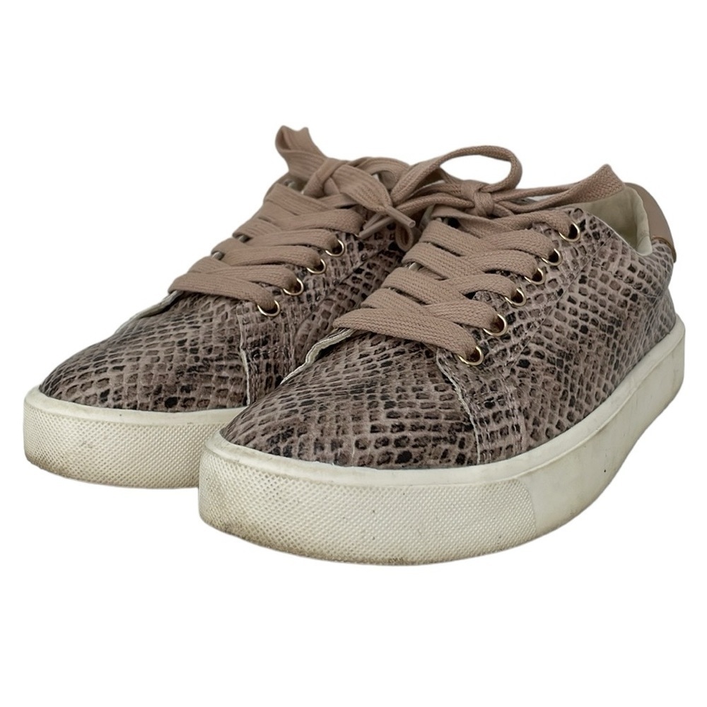 Sam Edelman Sneakers Women 6.5 Brown Tan Snakeskin Leather Lace Up Comfort Shoes